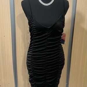 Chic Black Ruched Mini Dress